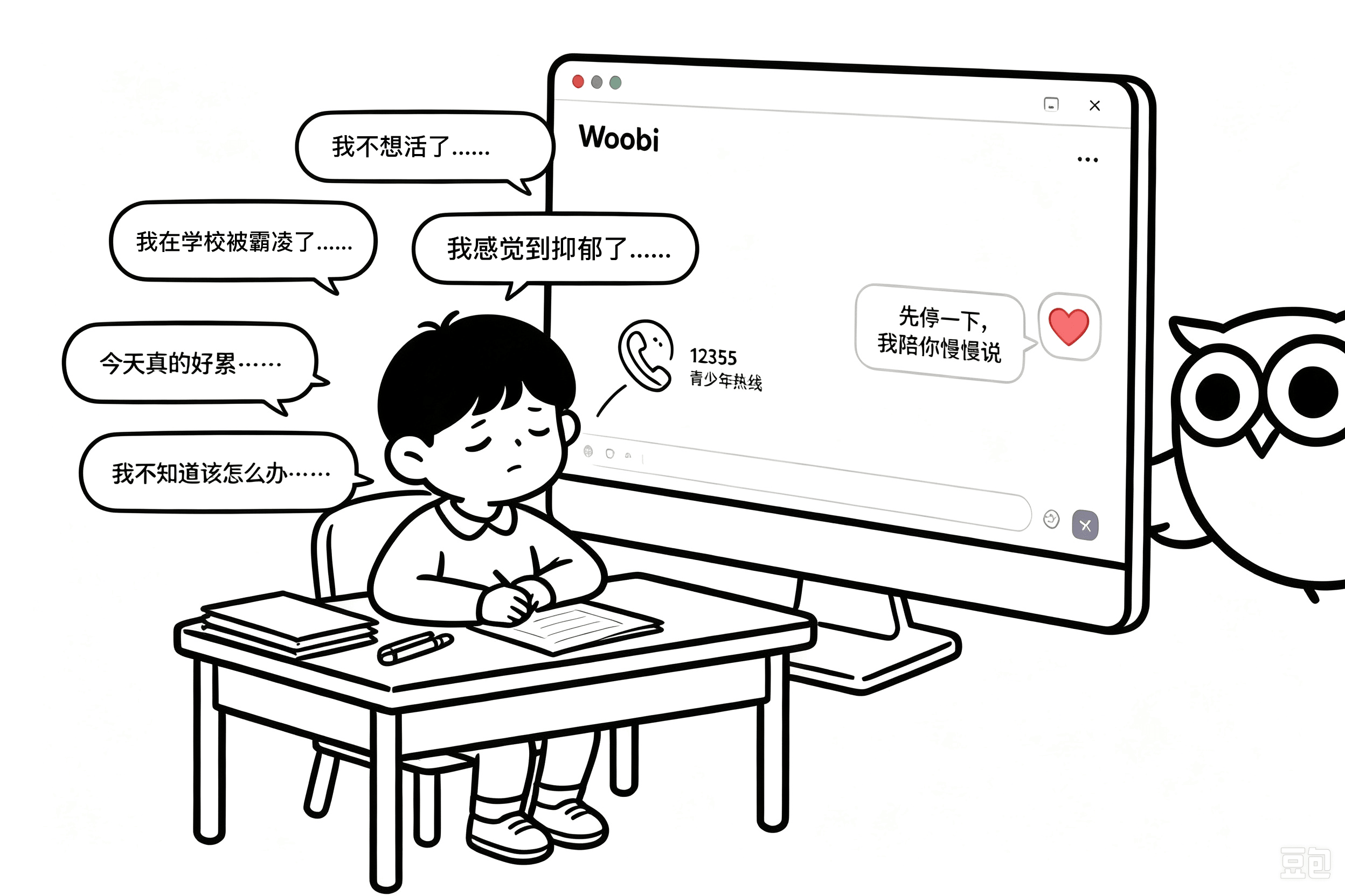 AI 伦理系统:孩子情绪低落时温柔接住并转介专业热线
